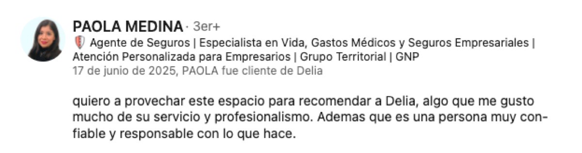 Recomendación de un cliente de Delia Malta
