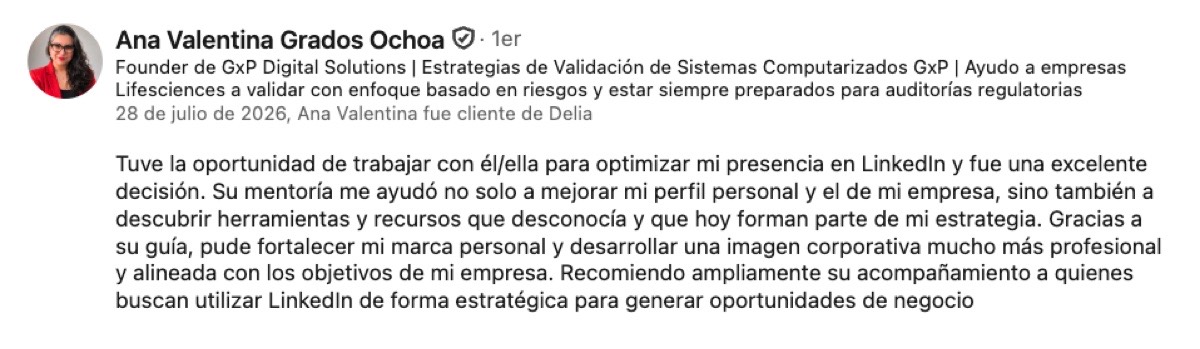 Recomendación de un cliente de Delia Malta